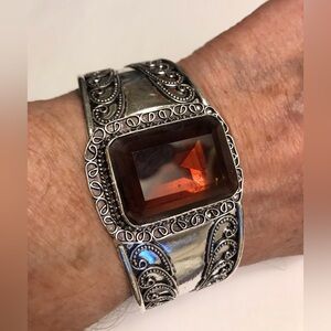 Honey Topaz Stamped Solid 925 Sterling Silver Cuff Bracelet